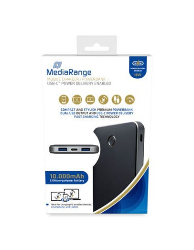 Mediarange Mr753 Bank Mocy Litowo-Polimerowy (Lipo) 10000 Mah Czarny