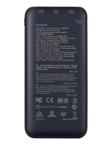 Adata C100 Litowo-Polimerowy (Lipo) 10000 Mah Czarny