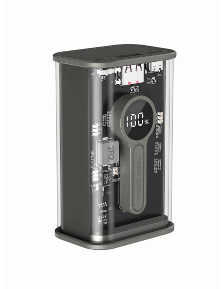 Gembird Powerbank 9000 Mah Transparentny, Szybkie Ładowanie Qc3.0, 9000 Mah, Czarny