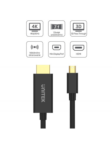 Unitek Adapter Minidp - Hdmi, 4K@30Hz, Kabel 2M