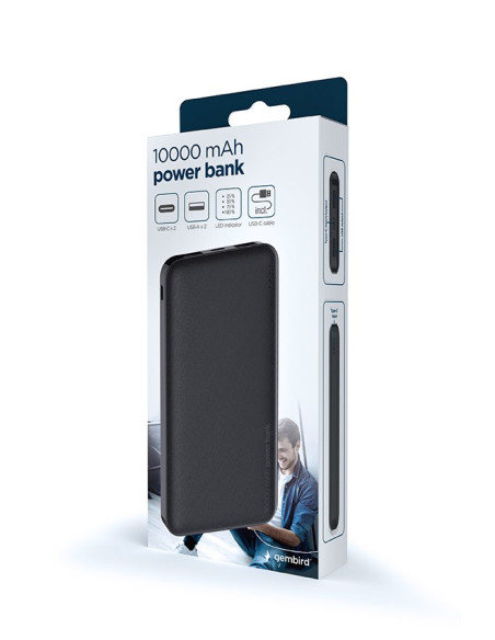 Gembird Powerbank 10000 Mah 2X Usb, Czarny
