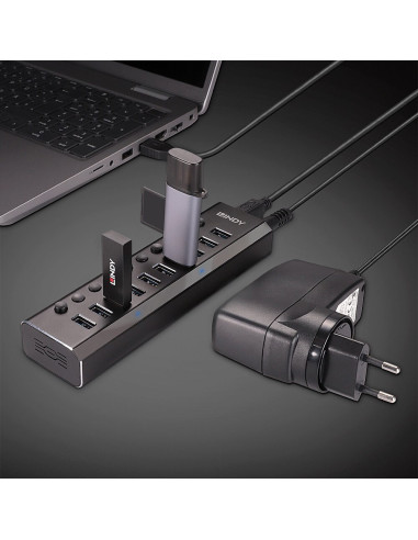 Lindy 43370 Huby I Koncentratory Usb 3.2 Gen 1 (3.1 Gen 1) Type-B 5000 Mbit/S Czarny