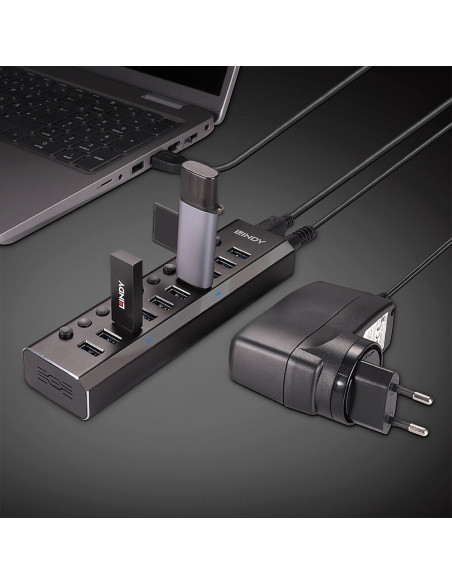 Lindy 43370 Huby I Koncentratory Usb 3.2 Gen 1 (3.1 Gen 1) Type-B 5000 Mbit/S Czarny