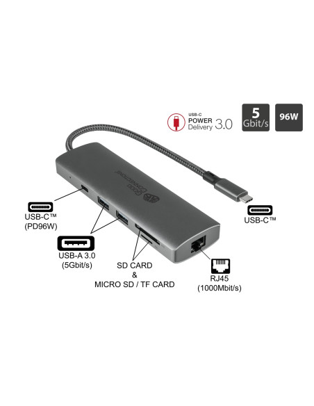 Alcasa Hub-C001A Huby I Koncentratory Usb Type-C 5000 Mbit/S Antracyt