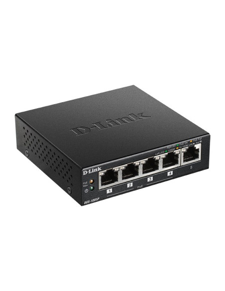 D-Link Dgs-1005P/E Łącza Sieciowe Nie Zarządzany Gigabit Ethernet (10/100/1000) Obsługa Poe Czarny
