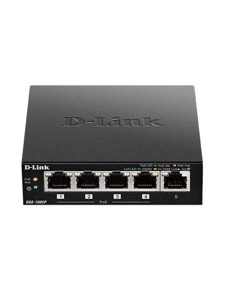 D-Link Dgs-1005P/E Łącza Sieciowe Nie Zarządzany Gigabit Ethernet (10/100/1000) Obsługa Poe Czarny