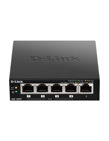 D-Link Dgs-1005P/E Łącza Sieciowe Nie Zarządzany Gigabit Ethernet (10/100/1000) Obsługa Poe Czarny