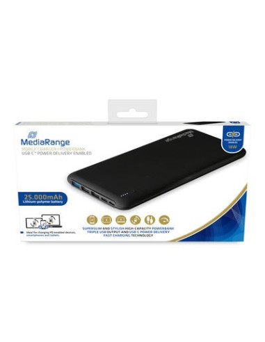 Mediarange Mr754 Bank Mocy Litowo-Polimerowy (Lipo) 25000 Mah Czarny