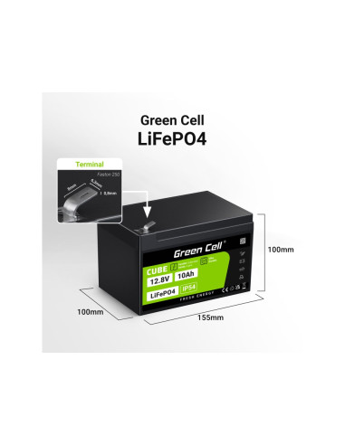 Green Cell Akumulator Lifepo4 Cube 10Ah 12V/12.8V 128Wh Lfpgc12V10Ah