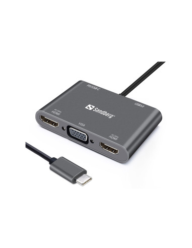 Sandberg Usb-C Dock 2Xhdmi+1Xvga+Usb+Pd