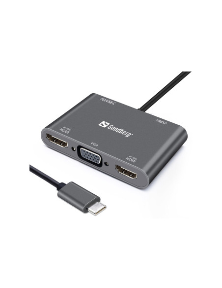 Sandberg Usb-C Dock 2Xhdmi+1Xvga+Usb+Pd