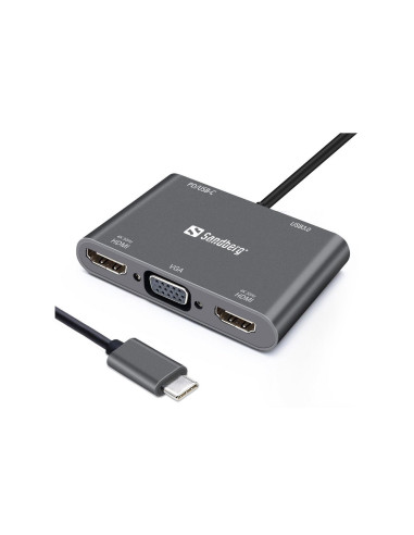 Sandberg Usb-C Dock 2Xhdmi+1Xvga+Usb+Pd