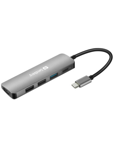 Adapter Sandberg Usb-C 3Xusb3.0 1Xusb-C 1Xhdmi Grey