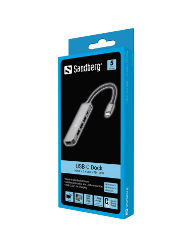 Adapter Sandberg Usb-C 3Xusb3.0 1Xusb-C 1Xhdmi Grey