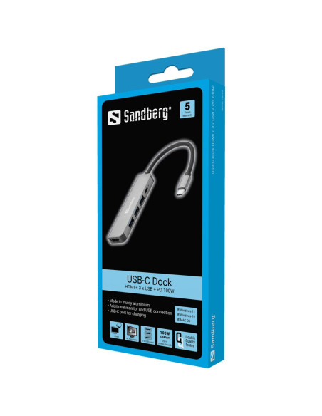 Adapter Sandberg Usb-C 3Xusb3.0 1Xusb-C 1Xhdmi Grey