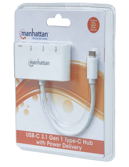 Manhattan 163552 Huby I Koncentratory Usb 3.2 Gen 1 (3.1 Gen 1) Type-C 5000 Mbit/S Biały
