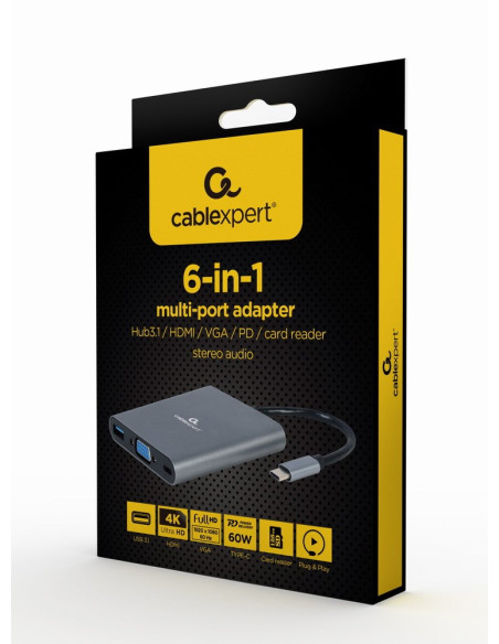 Gembird A-Cm-Combo6-01 Stacja Dokująca Usb 3.2 Gen 1 (3.1 Gen 1) Type-C Szary