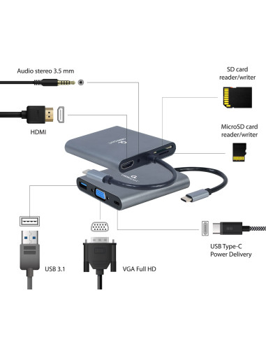 Gembird A-Cm-Combo6-01 Stacja Dokująca Usb 3.2 Gen 1 (3.1 Gen 1) Type-C Szary