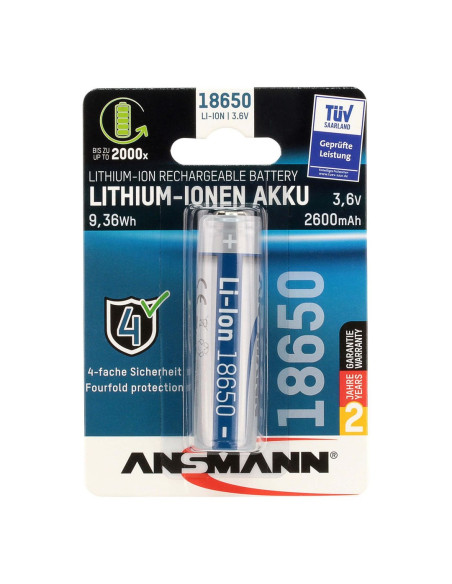 Ansmann 1307-0003 Bateria Do Użytku Domowego Bateria Do Ponownego Naładowania 18650 Litowo-Jonowa (Li-Ion)