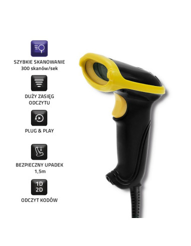 Qoltec Laserowy Czytnik Kodów 1D | 2D | Usb | Czarny