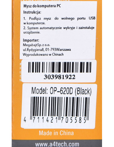 Mysz A4 Tech A4Tmys30398 (Optyczna  800 Dpi  Kolor Czarny)
