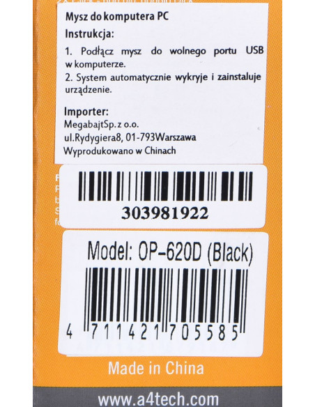 Mysz A4 Tech A4Tmys30398 (Optyczna  800 Dpi  Kolor Czarny)