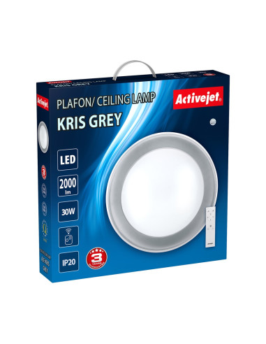 Nowoczesny Plafon Sufitowy Led Activejet Kris Szary Ściemnialny Ze Zdalnym Sterowaniem Na Pilota