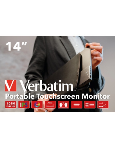 Verbatim 49591 Monitor Komputerowy 35,6 Cm (14") 1920 X 1080 Px Full Hd Lcd Ekran Dotykowy Czarny