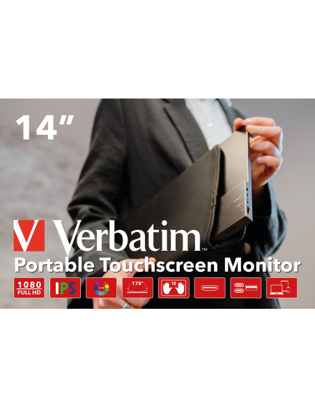 Verbatim 49591 Monitor Komputerowy 35,6 Cm (14") 1920 X 1080 Px Full Hd Lcd Ekran Dotykowy Czarny