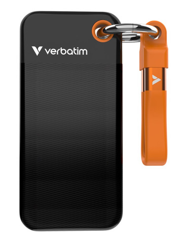 Dysk Ssd Zewnętrzny Verbatim Pocket Ssd 1Tb Usb-C 3.2 Gen 2 Czarny/Pomarańczowy