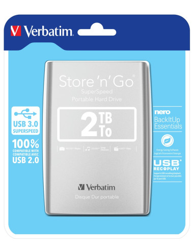 Verbatim Store 'N' Go Zewnętrzny Dysk Twarde 2,05 Tb 5400 Rpm Micro-Usb B 3.2 Gen 1 (3.1 Gen 1) Srebrny