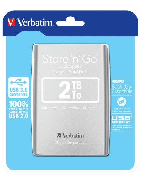 Verbatim Store 'N' Go Zewnętrzny Dysk Twarde 2,05 Tb 5400 Rpm Micro-Usb B 3.2 Gen 1 (3.1 Gen 1) Srebrny