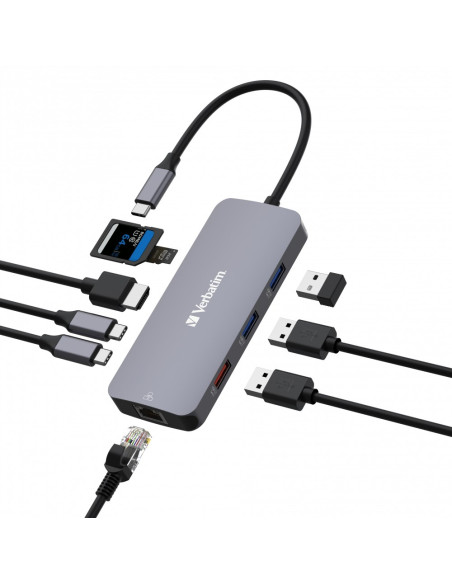 Verbatim Cmh-09 Usb Type-C 10000 Mbit/S Srebrny