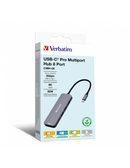 Verbatim Cmh-08 Usb Type-C 5000 Mbit/S Srebrny