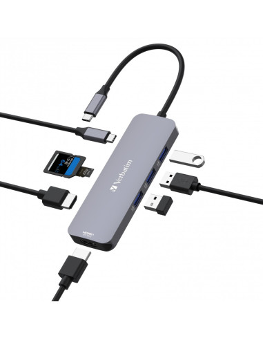 Verbatim Cmh-08 Usb Type-C 5000 Mbit/S Srebrny