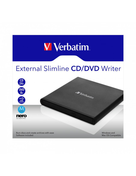 Verbatim External Slimline Cd/Dvd Writer Dysk Optyczny Dvd±Rw Czarny