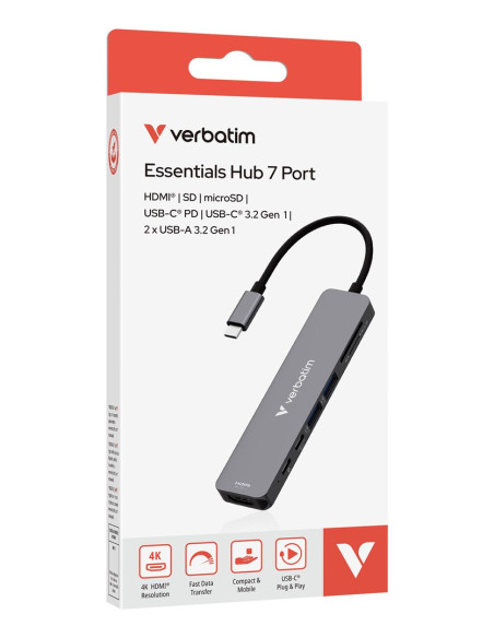 Wieloportowy Koncentrator Verbatim Usb-C Essentials Z 7 Portami 32158