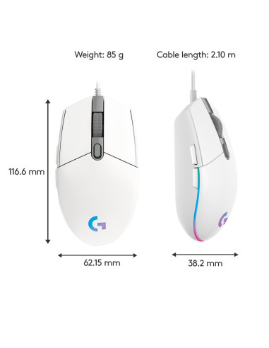 Mysz Gamingowa Logitech G203 Lightsync White (Repack) 2Y