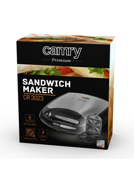 Opiekacz Do Kanapek Camry Cr 3023 (1100W  Kolor Czarny, Kolor Srebrny)