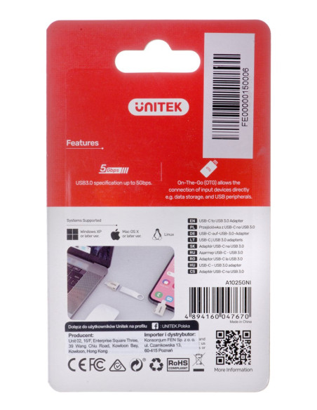 Unitek Adapter Usb-C-Usb-A 3.1 Gen1, M/F, A1025Gni