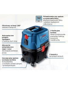Bosch Odkurzacz 1100W 15L Gas 15 Ps Automatyczne Gniazo Zasilające