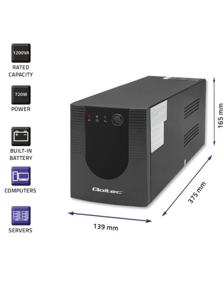 Qoltec Zasilacz Awaryjny Ups Line Interactive Monolith | 1200Va | 720W
