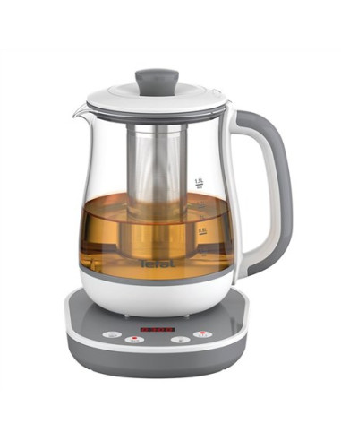 Tefal Czajnik Tastea | Bj551B10 | Czajnik Do Herbaty | 1400 W | 1,5 L | Szkło | Podstawa Obrotowa 360° | Szary/Biały