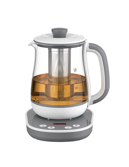 Tefal Czajnik Tastea | Bj551B10 | Czajnik Do Herbaty | 1400 W | 1,5 L | Szkło | Podstawa Obrotowa 360° | Szary/Biały