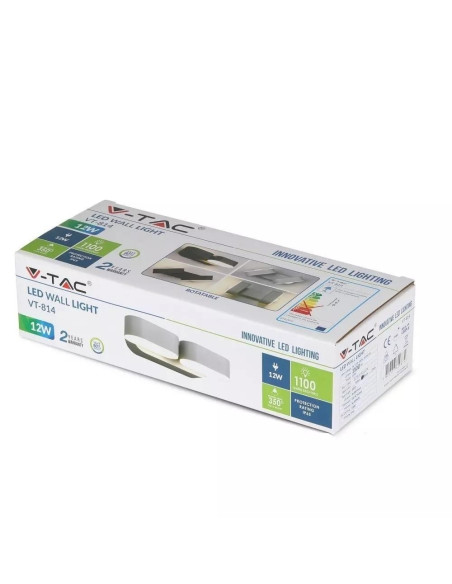 Kinkiet Ścienny V-Tac Vt-814 Obrotowy 12W Led Ip65 3000K 1100Lm (Sku 8293) Czarny