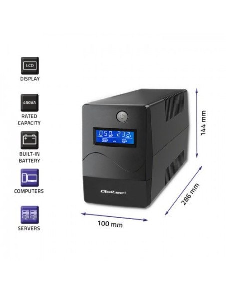 Qoltec Zasilacz Awaryjny Ups 650Va | 360W | Lcd | Usb | Rj45