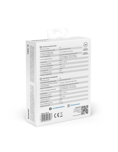 Savio Słuchawki Bezprzewodowe Bluetooth 5.3 Z Mikrofonem, Enc, Qc Tws-11