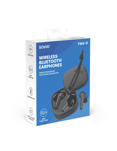 Savio Słuchawki Bezprzewodowe Bluetooth 5.3 Z Mikrofonem, Enc, Qc Tws-11