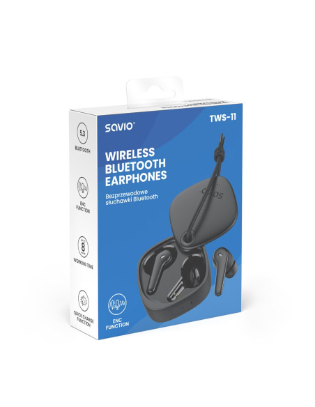 Savio Słuchawki Bezprzewodowe Bluetooth 5.3 Z Mikrofonem, Enc, Qc Tws-11