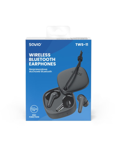 Savio Słuchawki Bezprzewodowe Bluetooth 5.3 Z Mikrofonem, Enc, Qc Tws-11